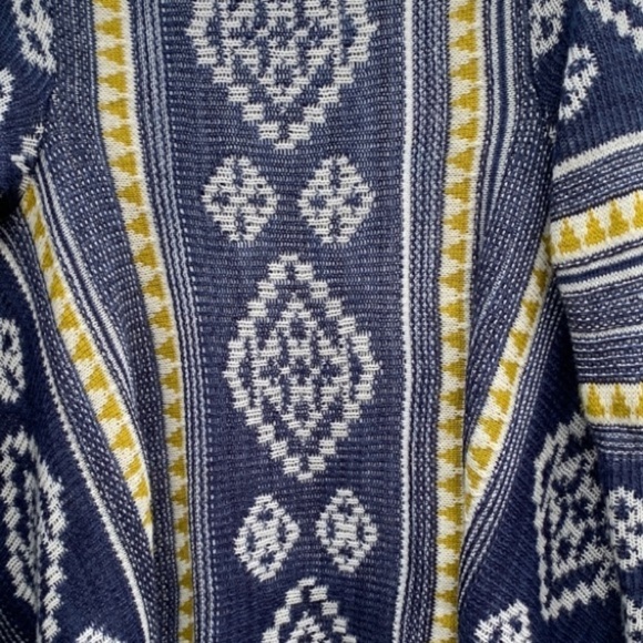 Navajo Print Open Front Cardigan Sweater Drap Front Blue Yellow Cream Size M - Picture 7 of 8
